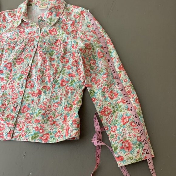 Tribal Jeans Womens Jacket Size L Floral Denim 90's Y2K Cottagecore Pink Spring - Picture 14 of 15